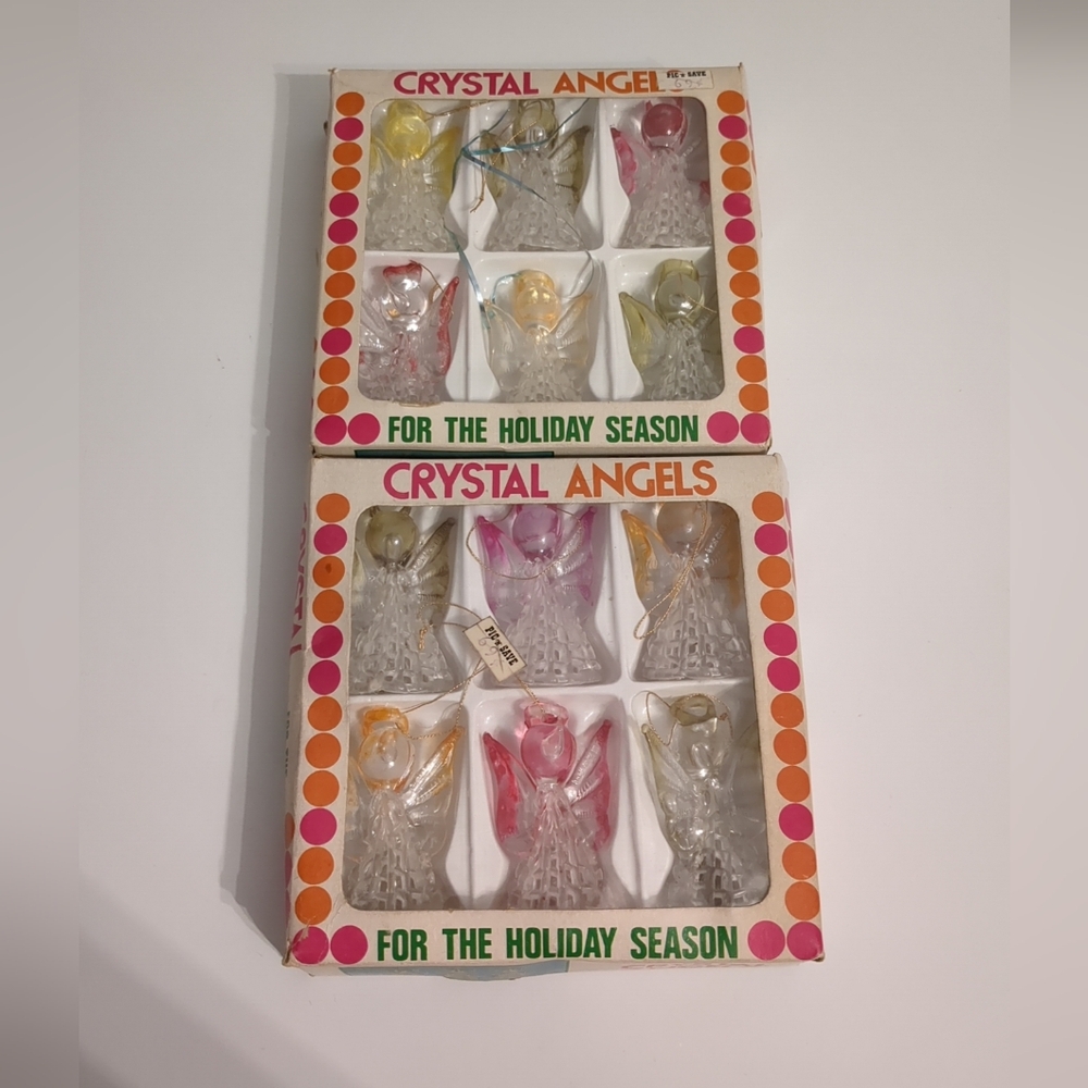 2 Boxes Vintage Crystal Angels Ornaments (12) from Hong Kong Christmas Original